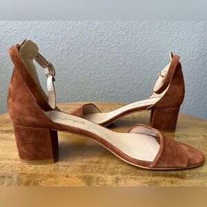 NWOB Free People Marigold Suede Sandal Heel Ankle Strap Brown Cognac Whiskey 40